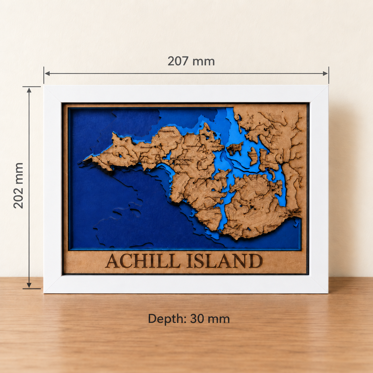 Achill Island Map Shadow Box – Landscape Wooden Wall Art in Frame - 10 x 12 Frame