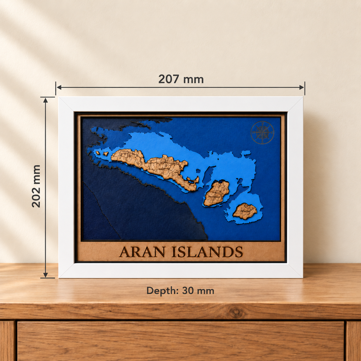 Aran Islands Map Shadow Box – Layered Wooden Wall Art in Frame - 10 x 12