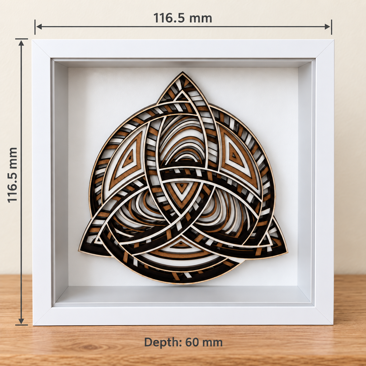 Celtic Trinity Knot Shadow Box – Layered Wooden Wall Art in Frame - 6 x 6