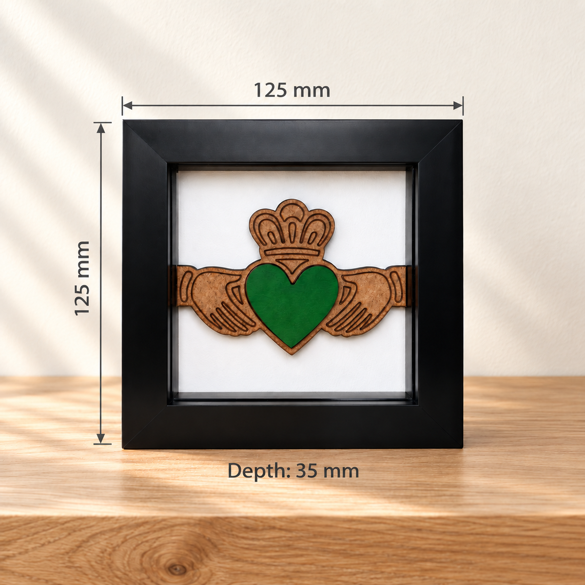 Claddagh Green Heart Shadow Box – 4 x 4