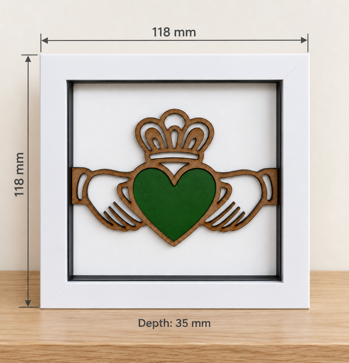 Claddagh Green Heart Shadow Box - 6 x 6