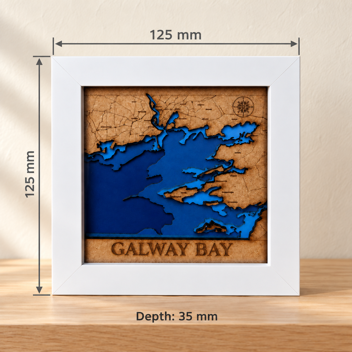 Galway Bay Map Shadow Box – Layered Wooden Wall Art in Frame - 4 x 4