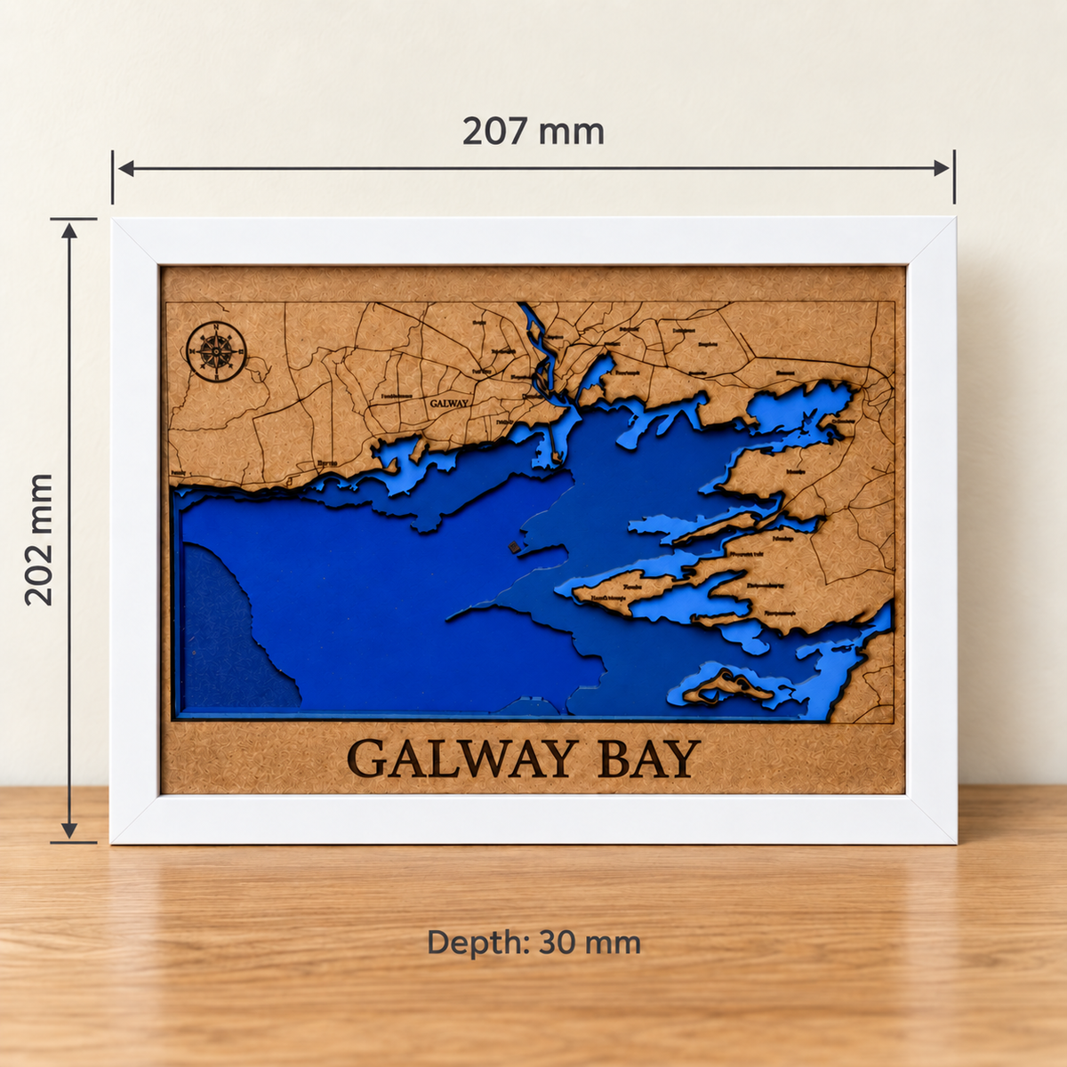 Galway Bay Map Shadow Box – Landscape Wooden Wall Art in Frame - 10 x 12