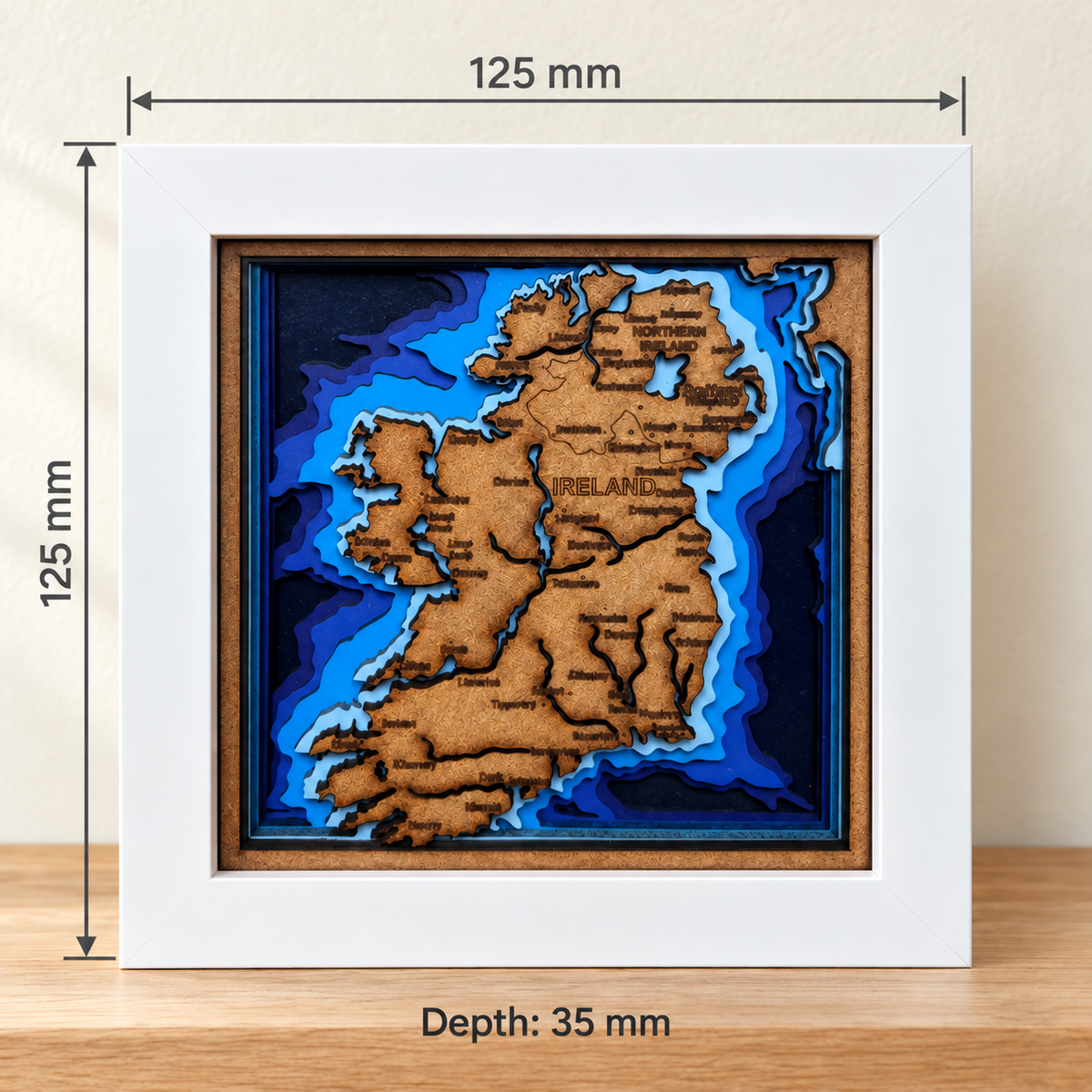 Ireland Map Shadow Box – Layered Wooden Wall Art in Frame - 4 x 4