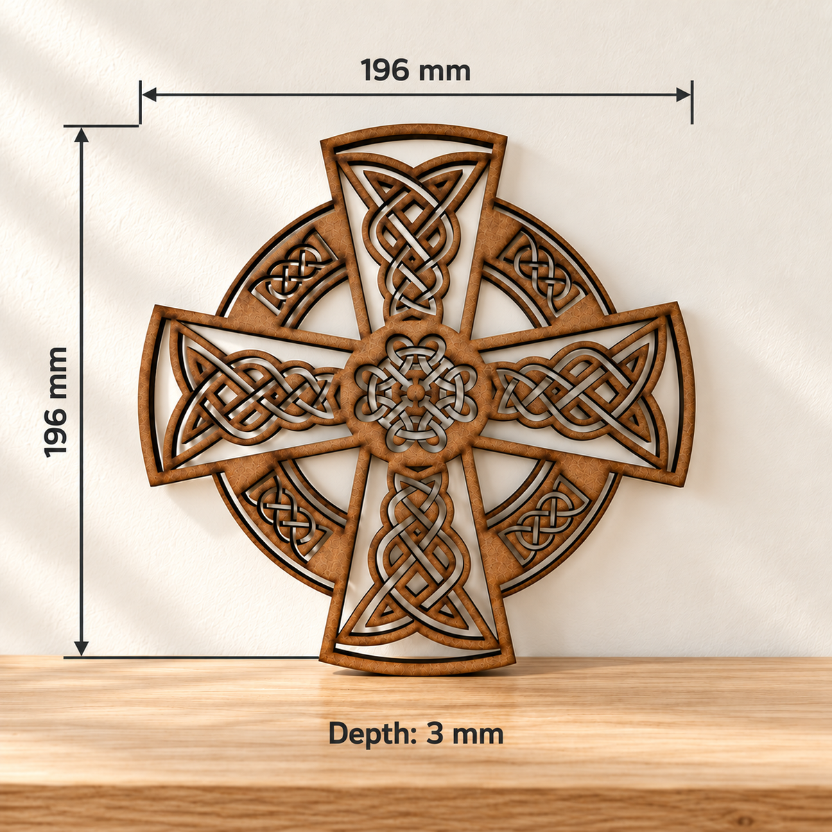 Ornate Celtic Cross Wooden Wall Art with Interwoven Knotwork