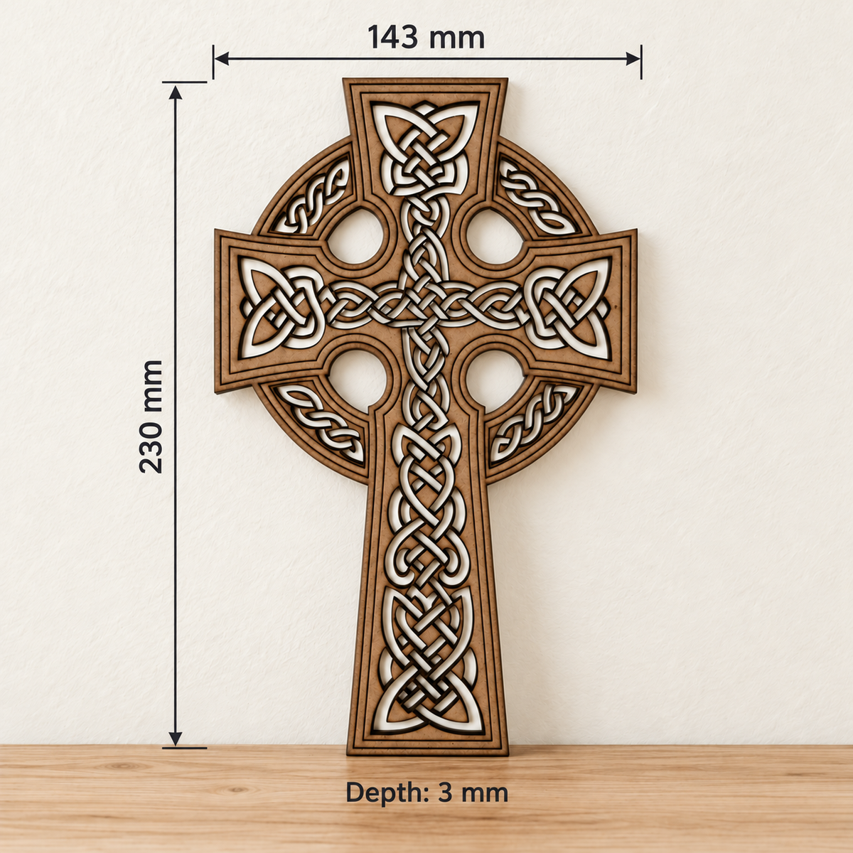 Traditional Celtic Cross Wooden Wall Art with Interwoven Knotwork