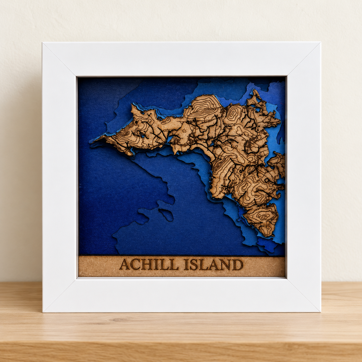 Achill Island Map Shadow Box – Layered Wooden Wall Art in Frame - 4 x 4