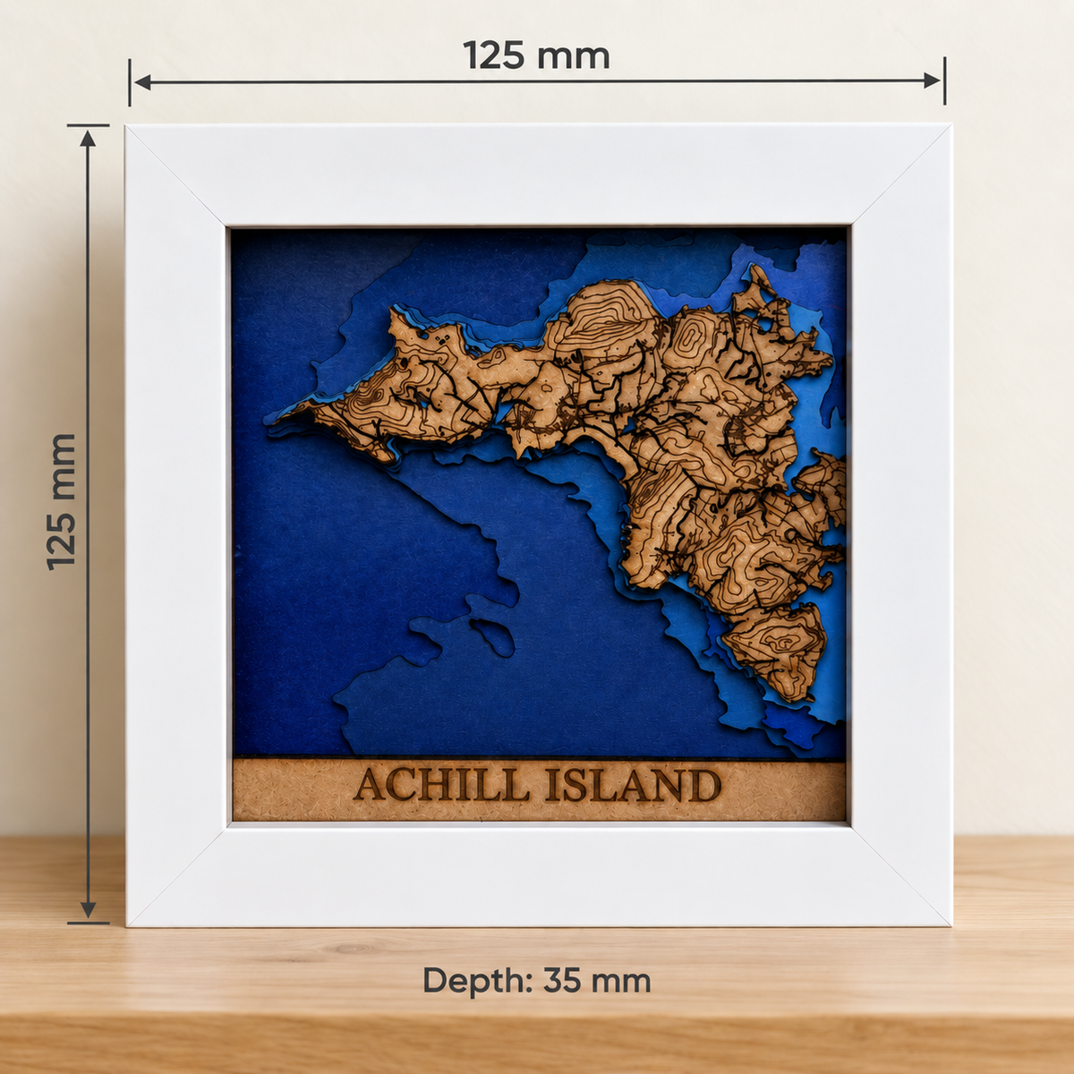 Achill Island Map Shadow Box – Layered Wooden Wall Art in Frame - 4 x 4