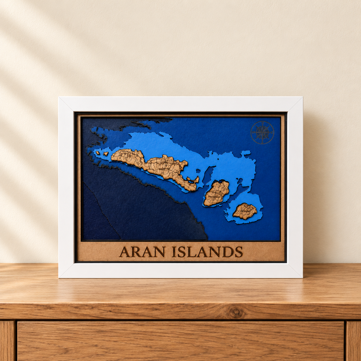 Aran Islands Map Shadow Box – Layered Wooden Wall Art in Frame - 10 x 12