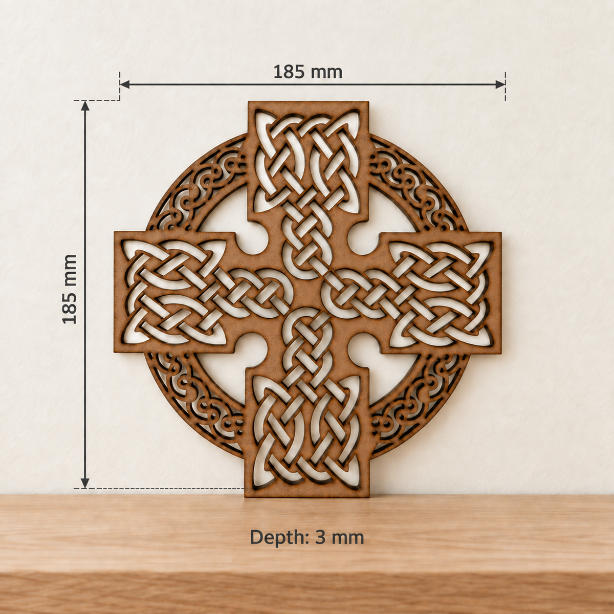Celtic Cross Wooden Wall Art with Traditional Knotwork