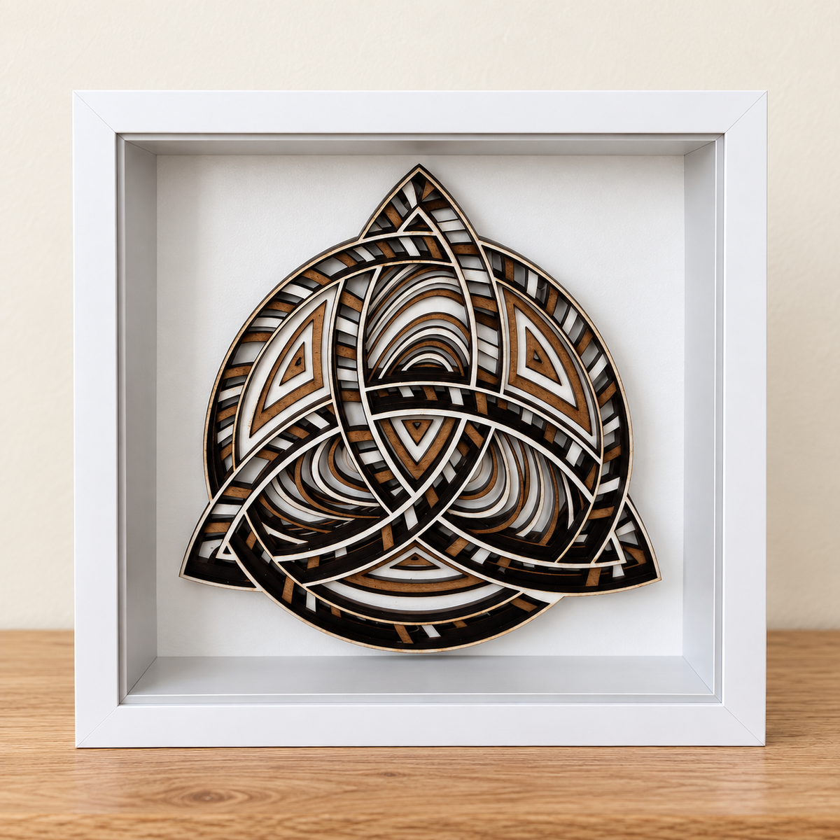 Celtic Trinity Knot Shadow Box – Layered Wooden Wall Art in Frame - 6 x 6