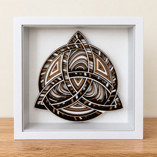 Celtic Trinity Knot Shadow Box – Layered Wooden Wall Art in Frame - 6 x 6