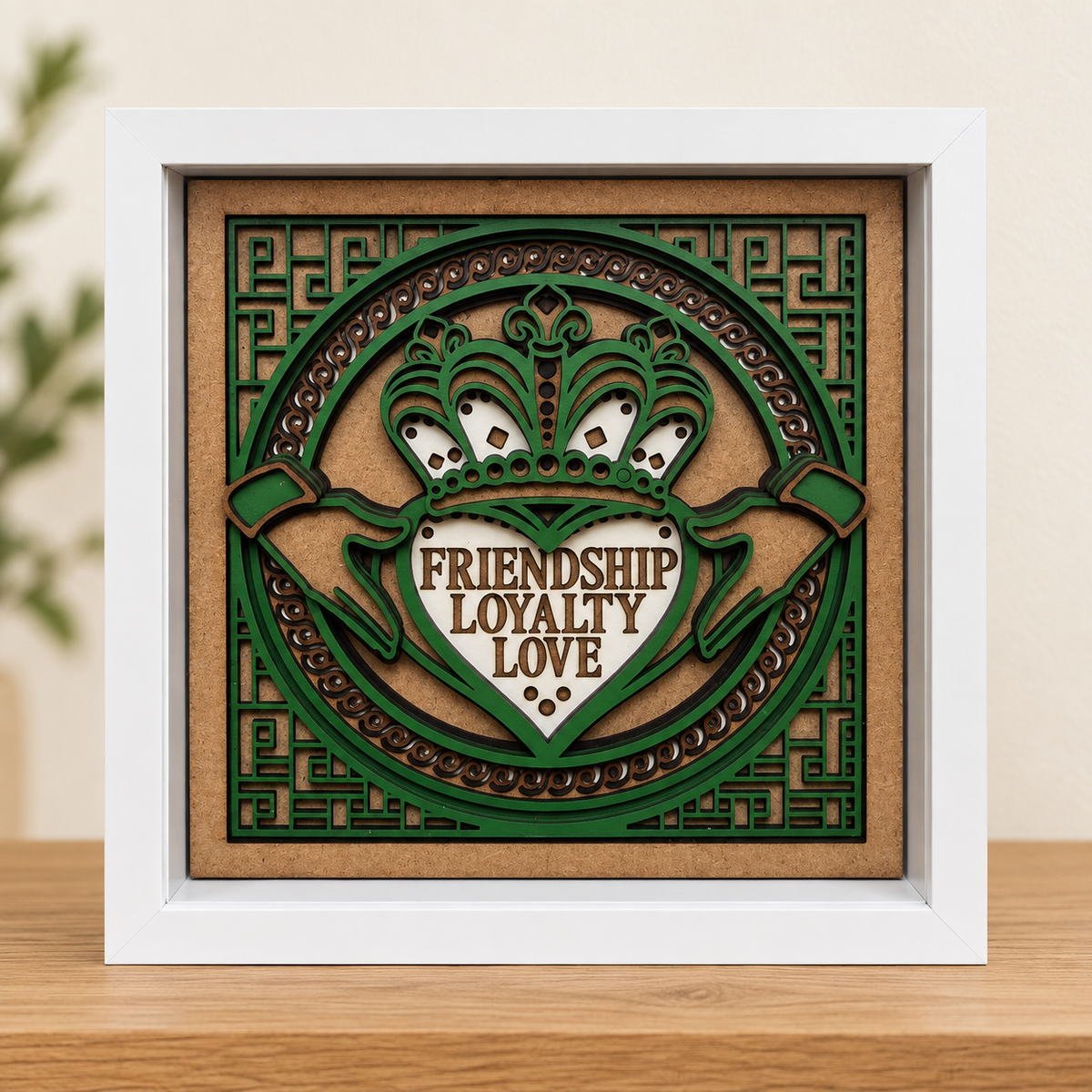 Claddagh Shadow Box – Friendship, Loyalty & Love - 6 x 6 Deep Frame