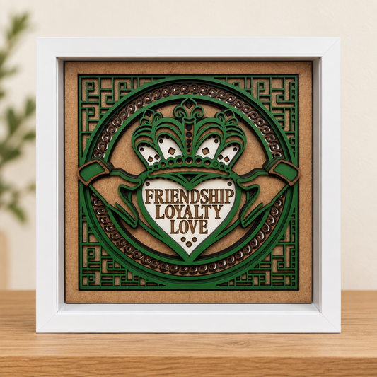 Claddagh Shadow Box – Friendship, Loyalty & Love - 6 x 6 Deep Frame