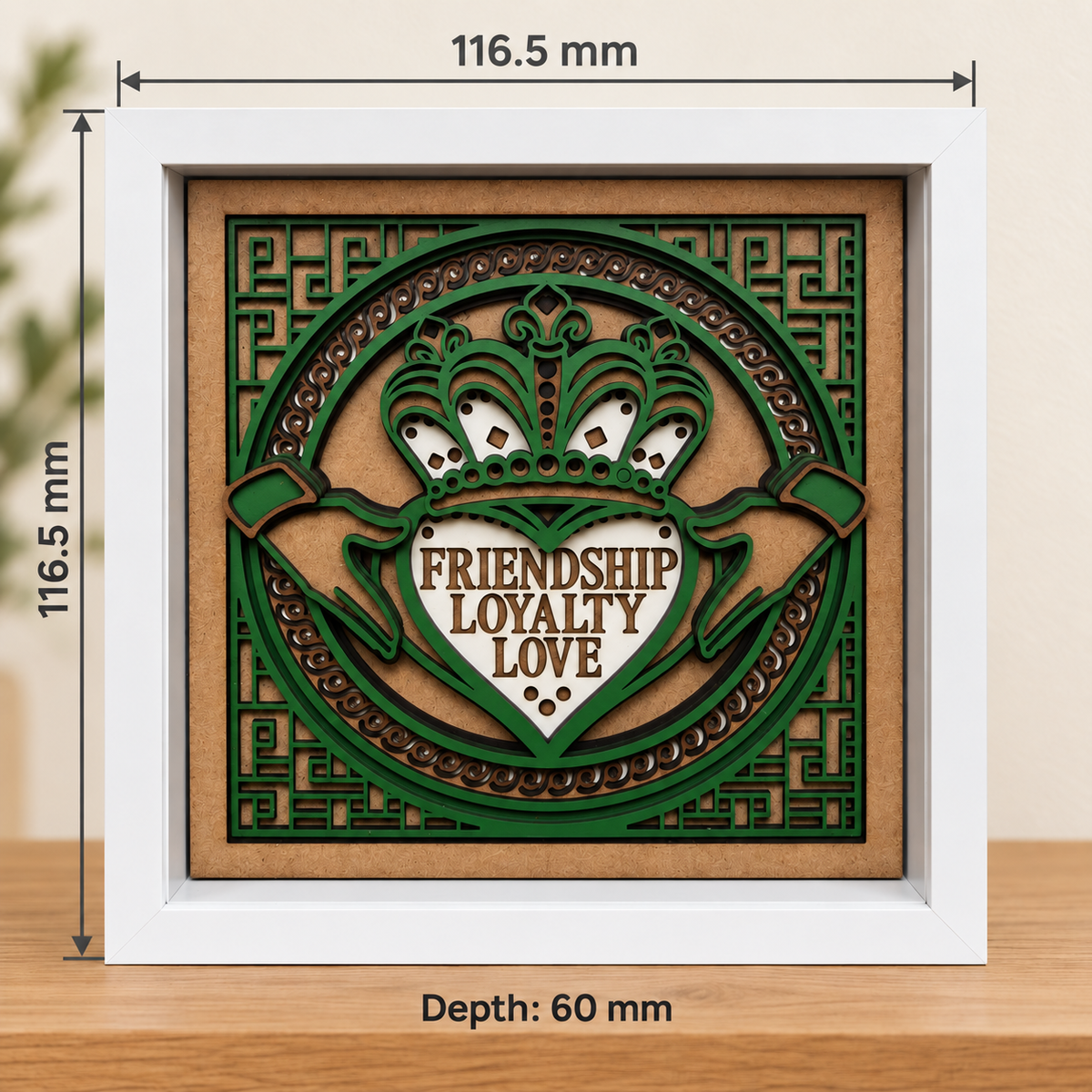 Claddagh Shadow Box – Friendship, Loyalty & Love - 6 x 6 Deep Frame