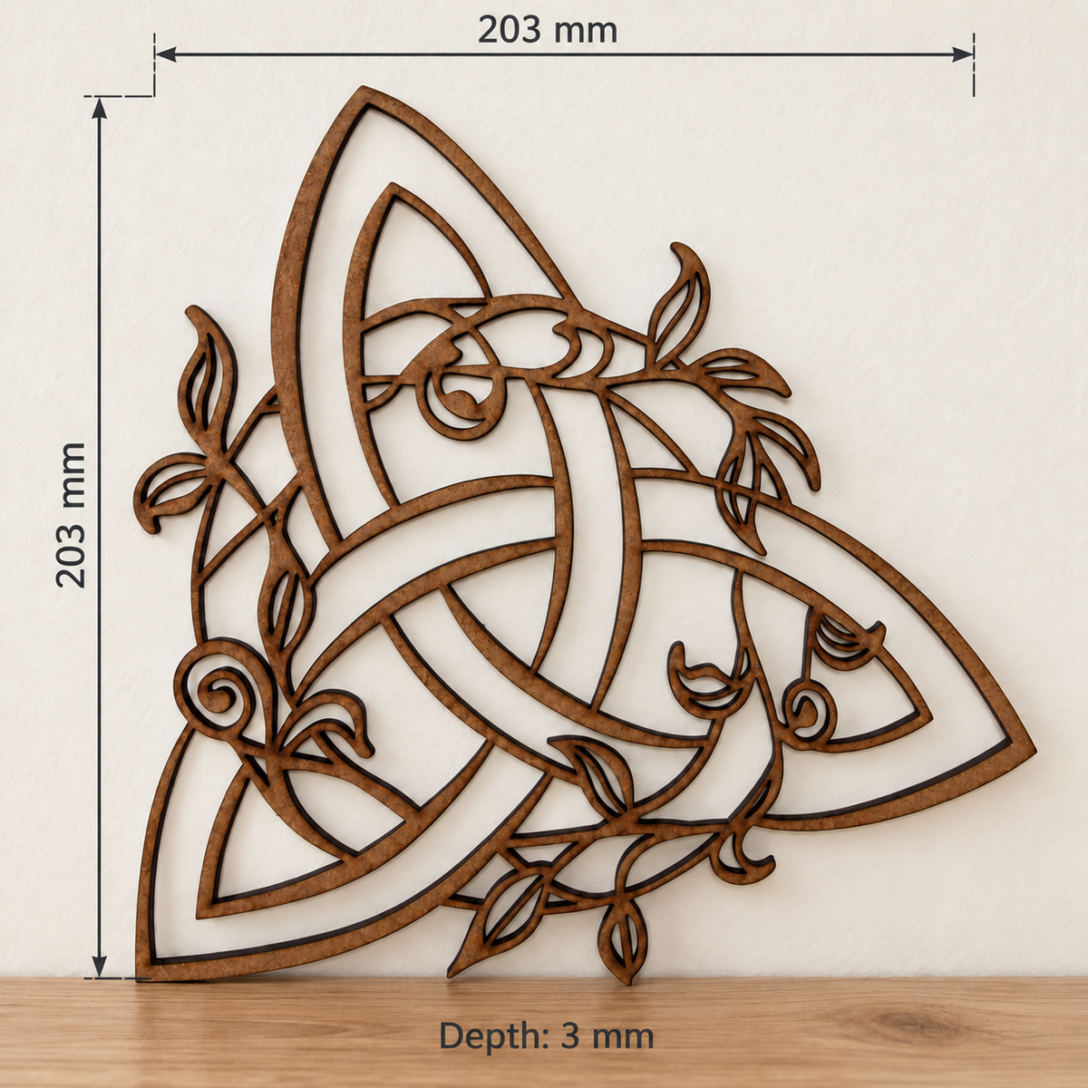 Celtic Trinity Knot Wooden Wall Art with Botanical Vines