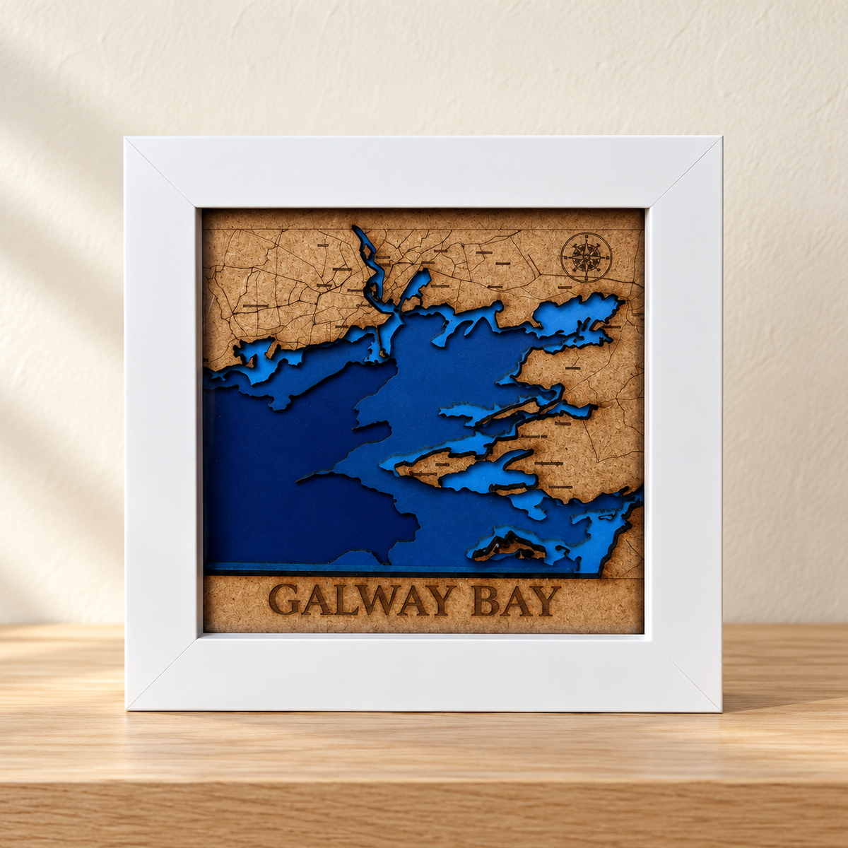 Galway Bay Map Shadow Box – Layered Wooden Wall Art in Frame - 4 x 4