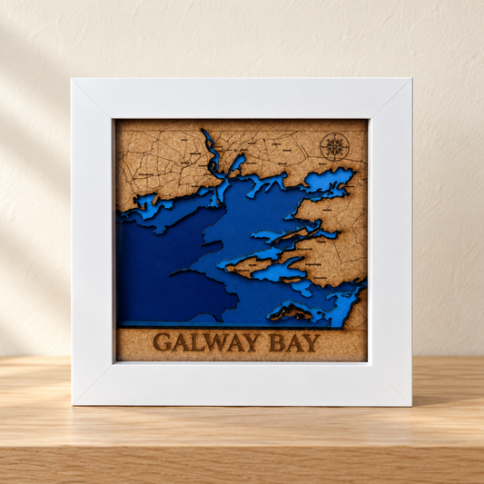 Galway Bay Map Shadow Box – Layered Wooden Wall Art in Frame - 4 x 4
