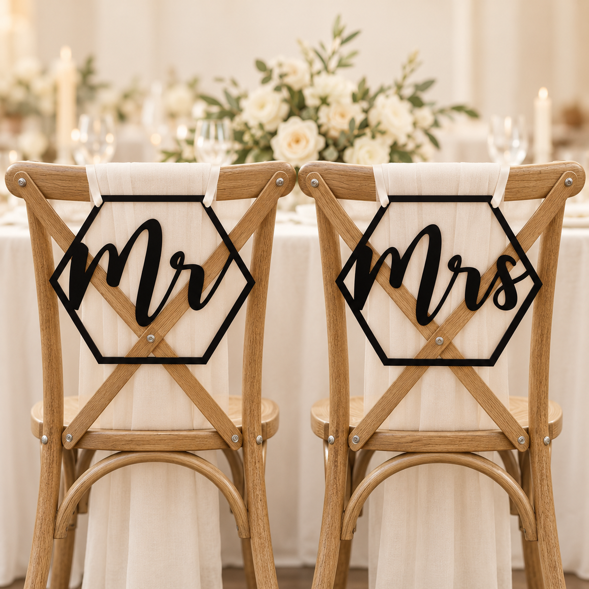 Geometric Mr & Mrs Wedding Chair Signs