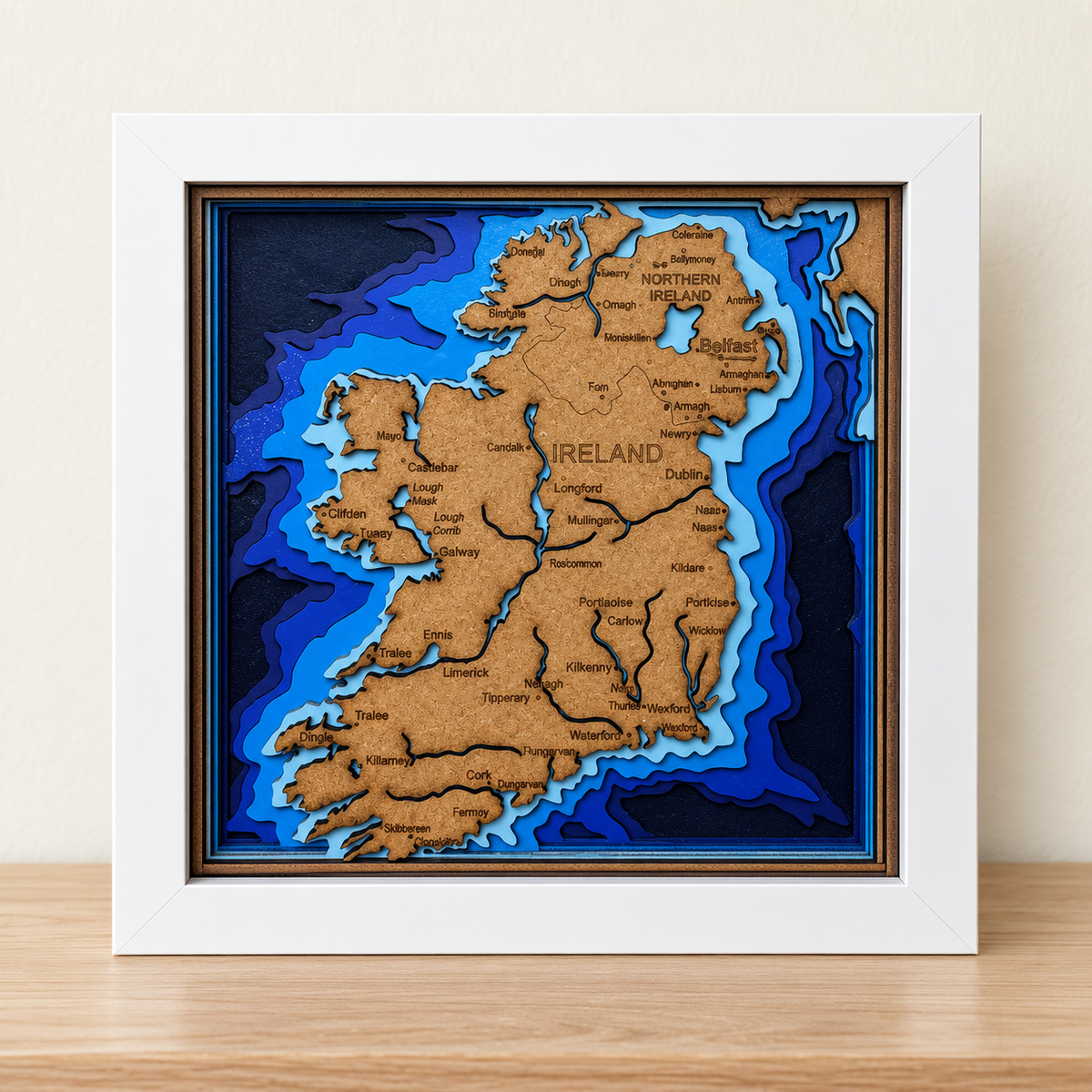 Ireland Map Shadow Box – Layered Wooden Wall Art in Frame - 6 x 6