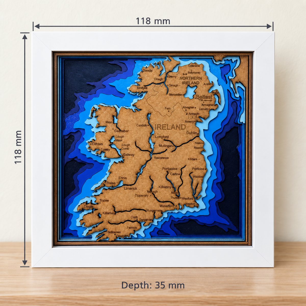 Ireland Map Shadow Box – Layered Wooden Wall Art in Frame - 6 x 6