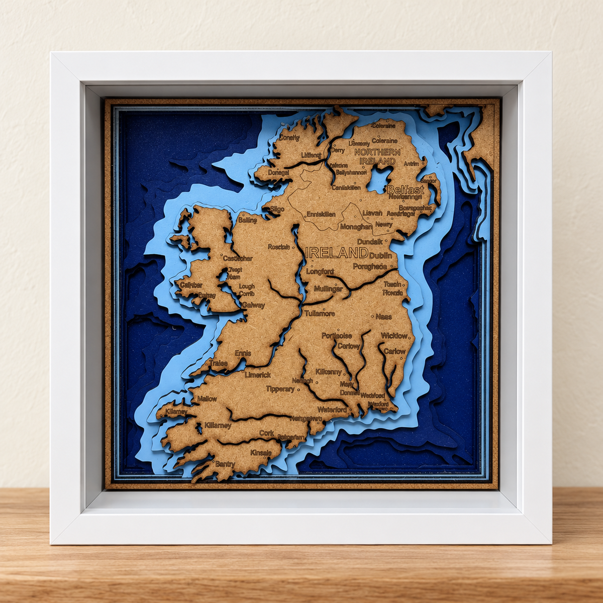 Ireland Map Shadow Box – Layered Wooden Wall Art in Frame - 6 x 6 Deep Frame