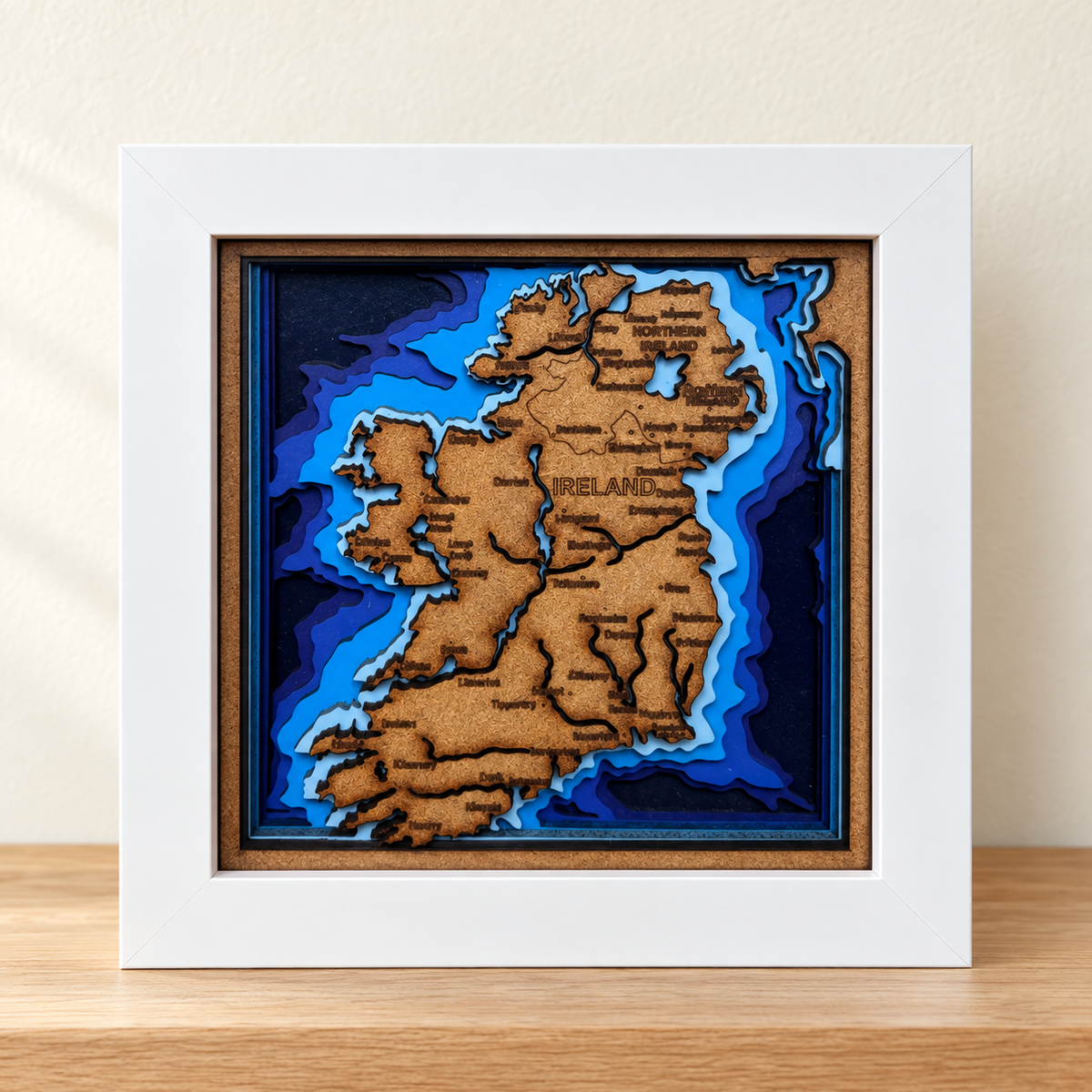 Ireland Map Shadow Box – Layered Wooden Wall Art in Frame - 4 x 4