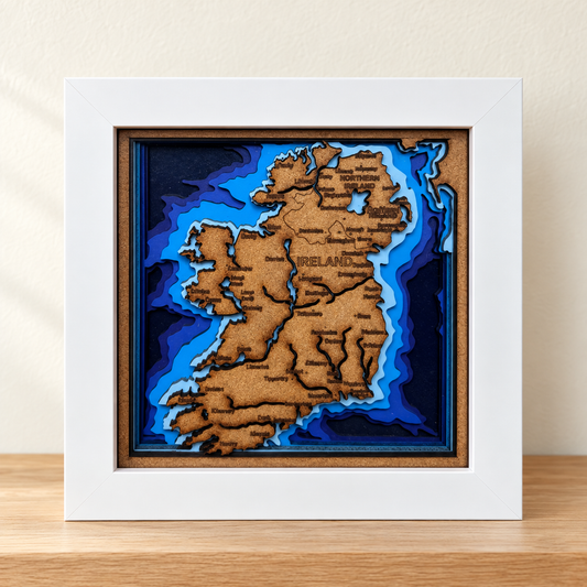 Ireland Map Shadow Box – Layered Wooden Wall Art in Frame - 4 x 4