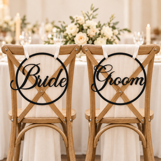 Madina Round Bride & Groom Wedding Chair Signs