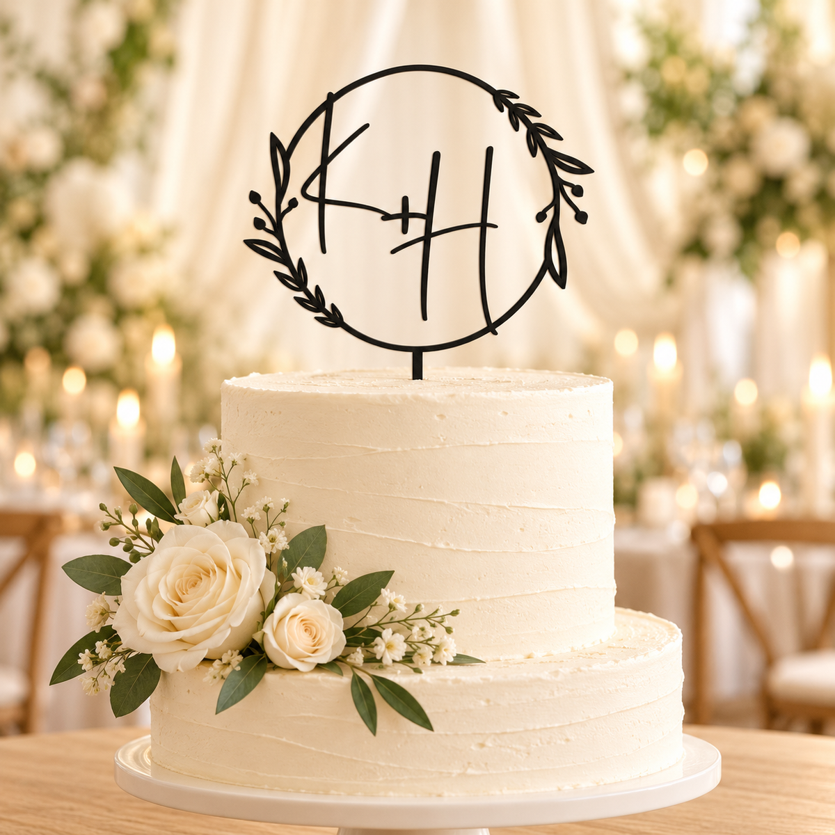 Personalised Botanical Initials Cake Topper