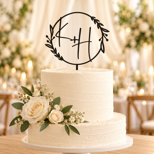 Personalised Botanical Initials Cake Topper