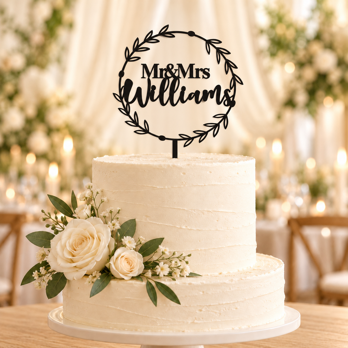 Personalised Classic Floral Wreath Cake Topper