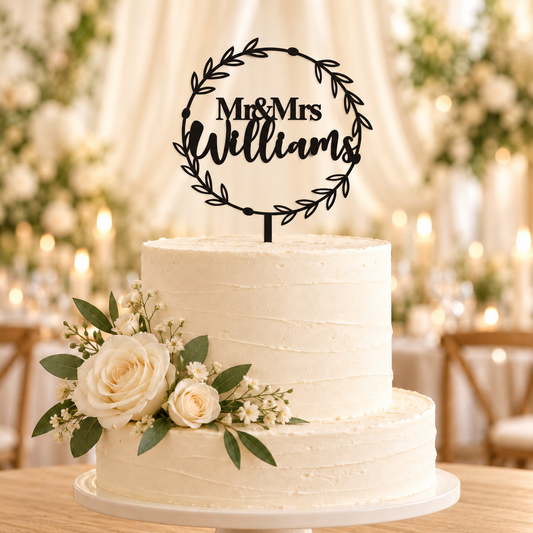 Personalised Classic Floral Wreath Cake Topper