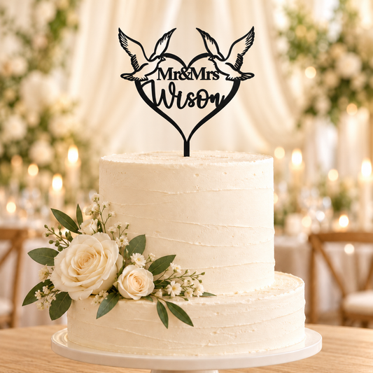 Personalised Doves & Heart Signature Cake Topper