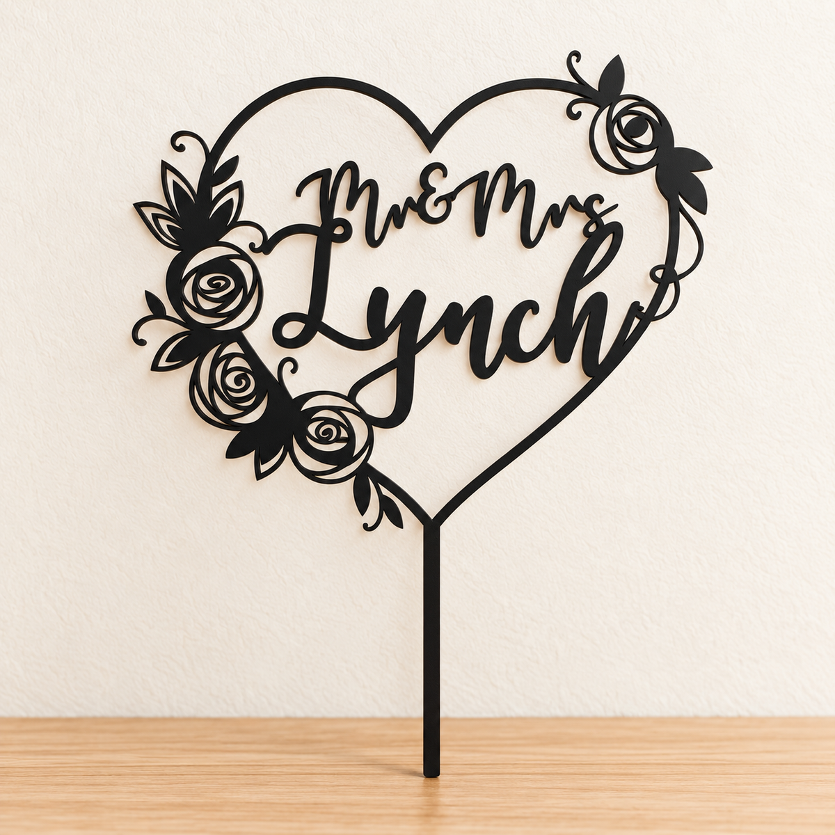 Personalised Floral Heart Cake Topper