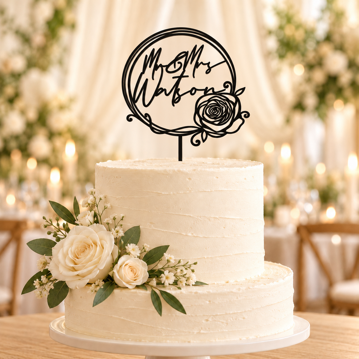 Personalised Floral Rose Wreath Cake Topper