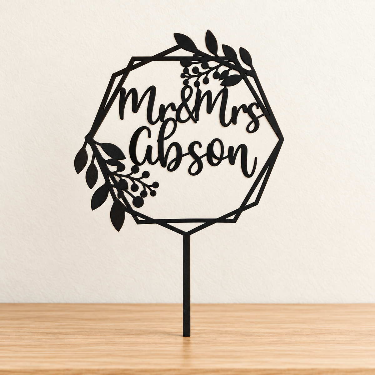 Personalised Geometric Botanical Cake Topper