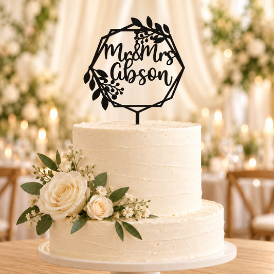 Personalised Geometric Botanical Cake Topper