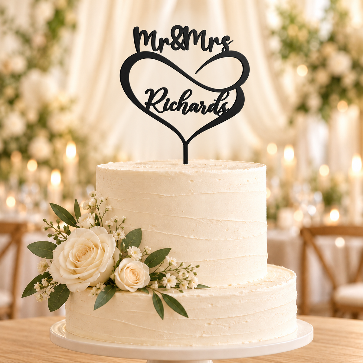 Personalised Infinity Heart Script Cake Topper