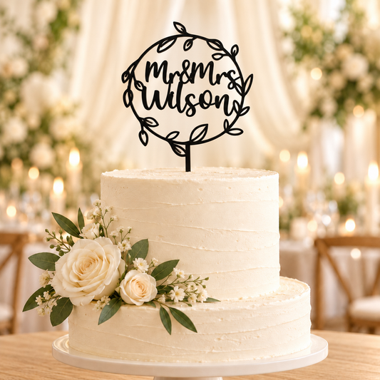 Personalised Leafy Wreath Cake Topper