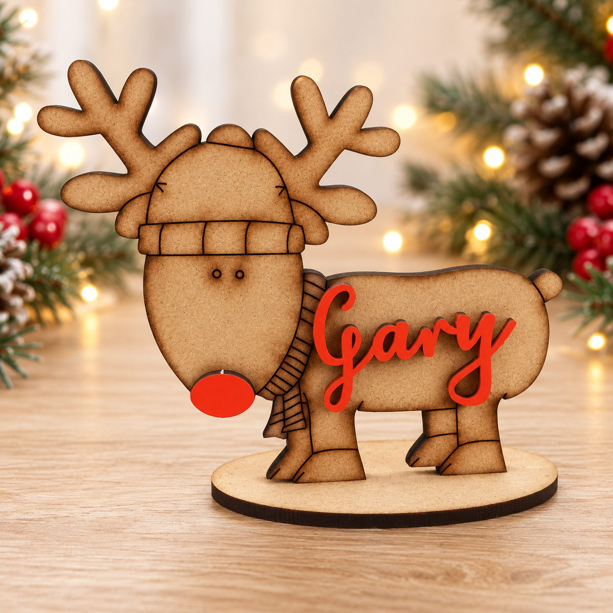 Personalised Red-Nosed Reindeer Christmas Place Cards