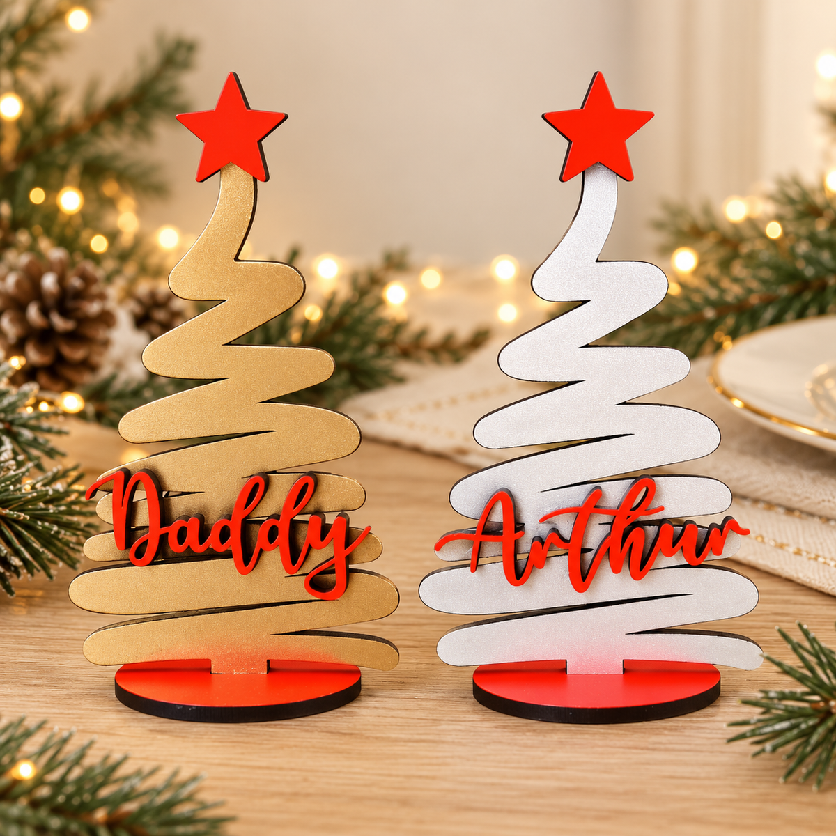 Personalised Spiral Christmas Tree Place Cards
